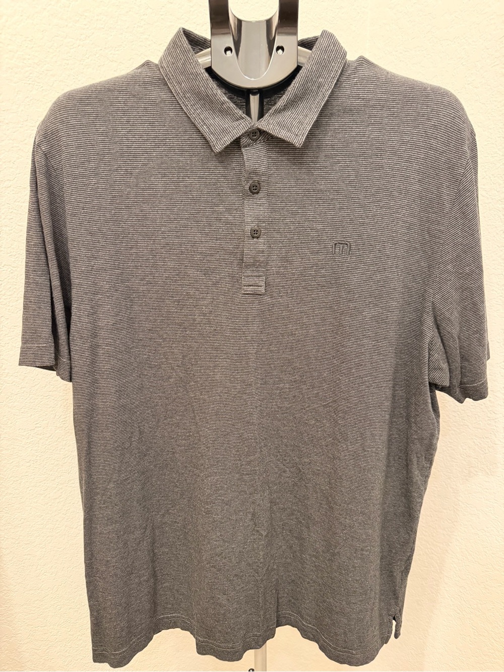 Travis Mathew Men's Gray Striped Polo Shirt